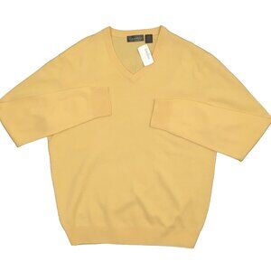 NEW $398 Neiman Marcus Cashmere Sweater!  XL Yellow  V Neck  Soft and Plush